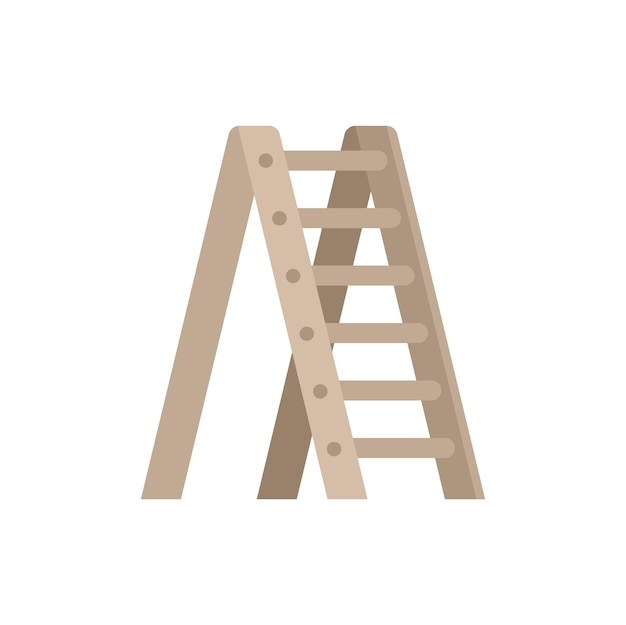 Old ladder icon flat vector Wood safety Portable tool isolated