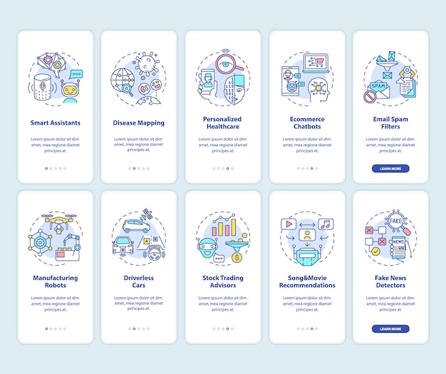Onboarding mobilapp side skærm med kunstig intelligens temaer