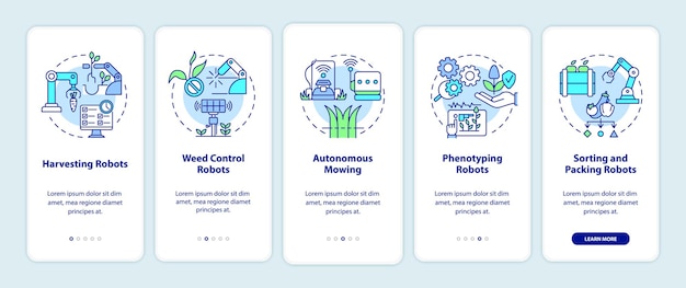 Onboarding-mobilapp-skærm om robotteknologi i landbruget