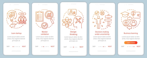 Onboarding-sida för startup-principer för mobilapp med linjära koncept