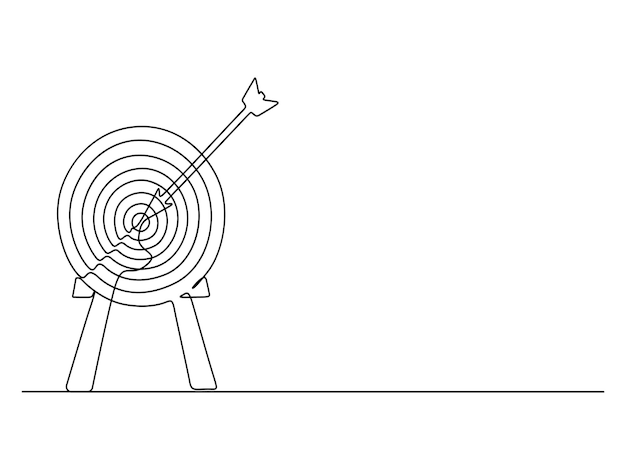 One continuous line drawing of arrow on the target concept of business challenge premium vector