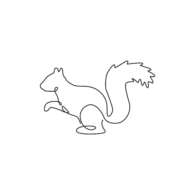 One continuous line drawing of cute squirrel for company logo Business icon concept of funny mammal