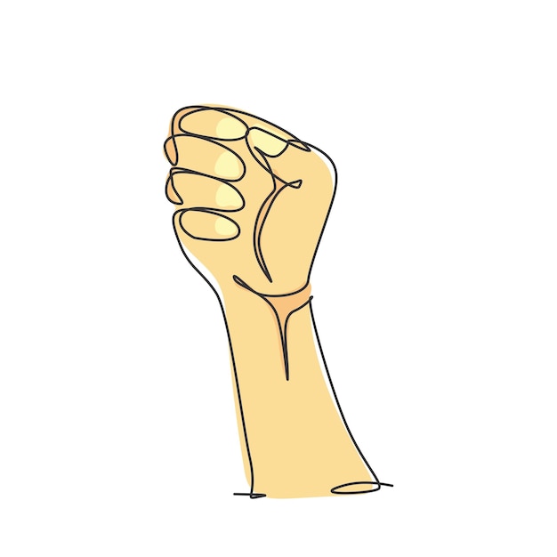 One continuous line drawing of fist human hand logo emblem Revolution movement logotype icon vector
