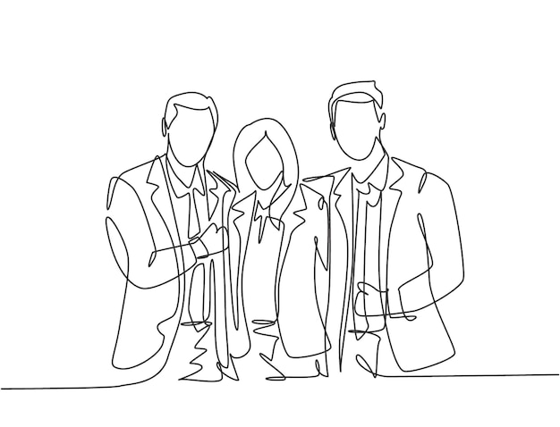 one continuous line drawing of happy male and female manager standing together hugging each other