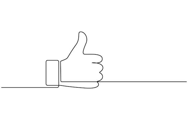 one continuous line drawing of like hand showing thumb up isolated on white background vector