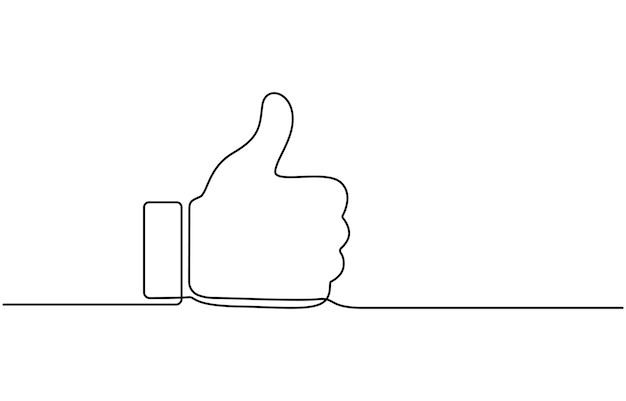 one continuous line drawing of like hand showing thumb up isolated on white background vector