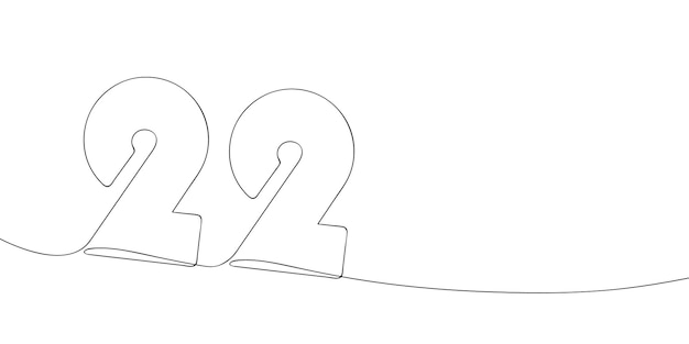 One continuous line drawing of number 22