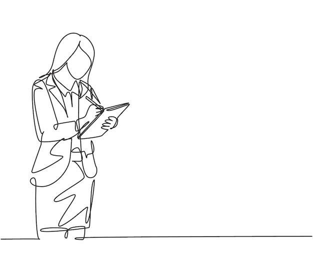 one continuous line drawing of pensive businessman writing on a sheet of paper staring at monitor