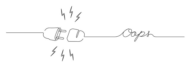 One continuous line drawing of Plug and Socket unplug Power electric outlet in simple linear style Concept of 404 error Oops page not found Editable stroke Doodle Vector illustration