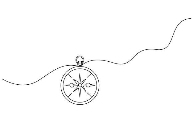 one continuous line drawing of traveler compass old navigate and adventure symbol in simple linear