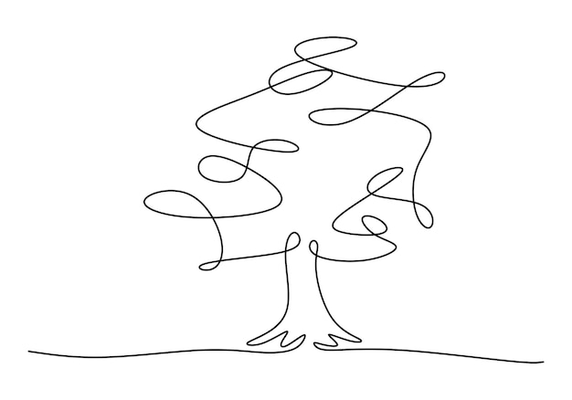 One continuous single line of big tree isolated on white background