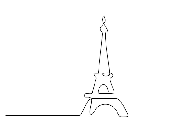 one continuous single line of famous building like eiffel tower isolated on white background