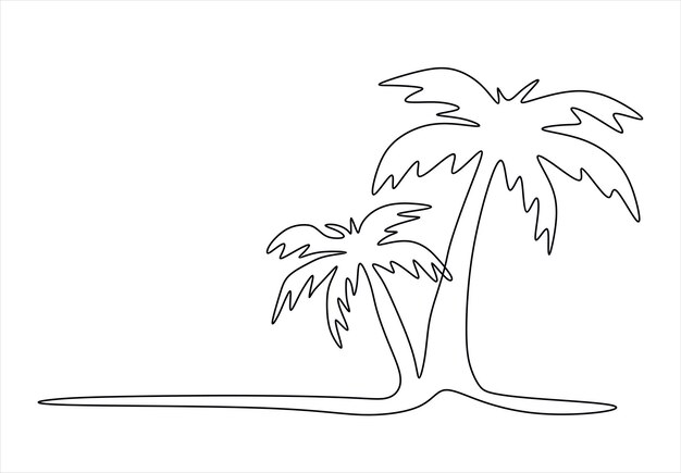 One line continuous palm tree Concept minimal travel banner