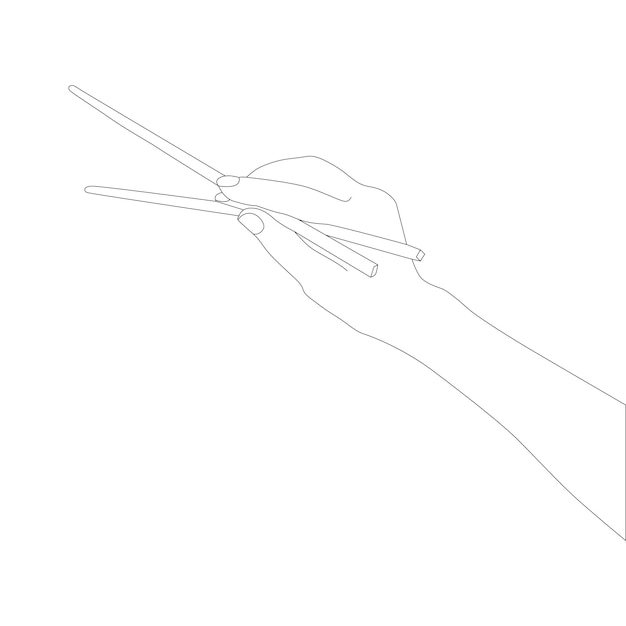 One line drawing hand holding chopstick
