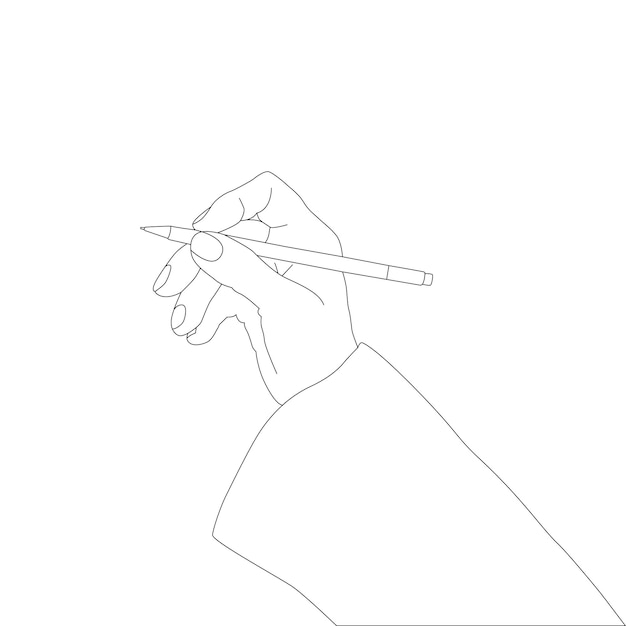 one line drawing hand holding pen vector