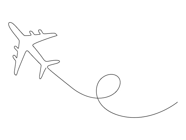 one line drawing of airplane line path vector icon of airplane flight route with start point vector