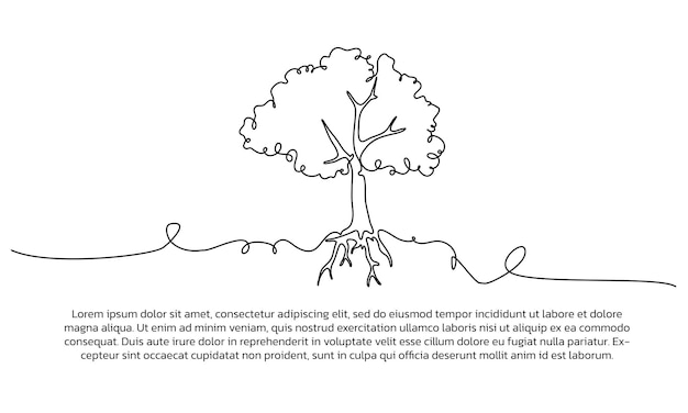 One line tree poster drawing with frame Abstract minimal continuous line wall decor