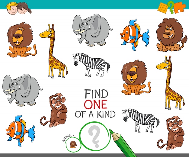 One of a kind game with cartoon wild animals