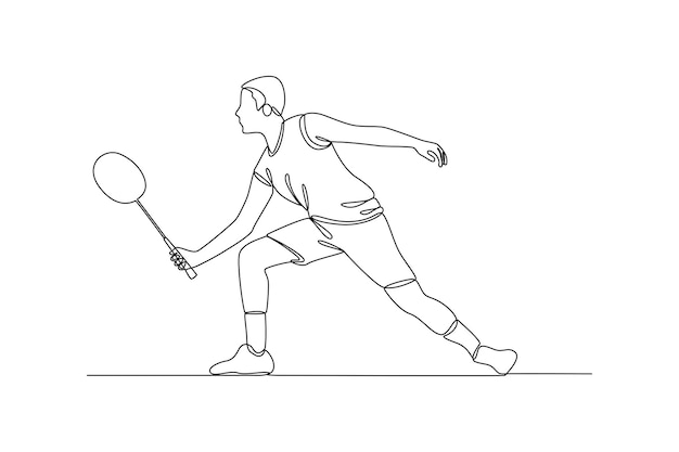 One single line drawing of a man practices playing badminton graphic
