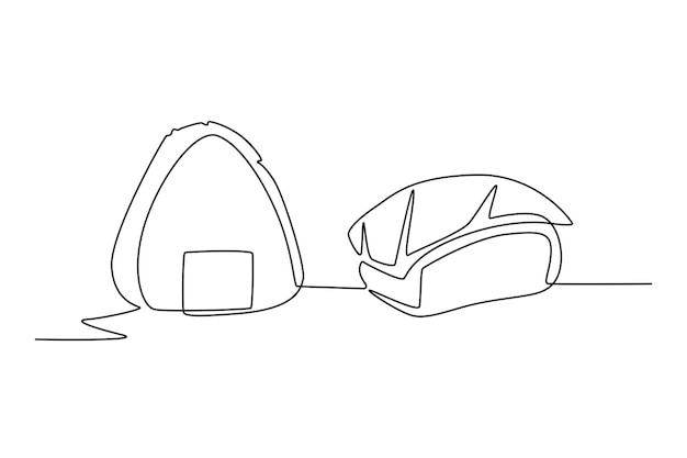 Onigiri and sushi Fast food concept oneline drawing