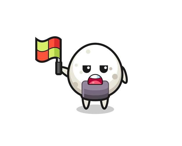 Onigiri character as line judge putting the flag up