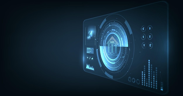 Online banking hologram on dark blue background