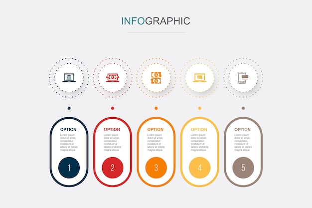 Online banking online transaction funds transfer online payment mobile banking Infographic design template Creative concept with 5 steps