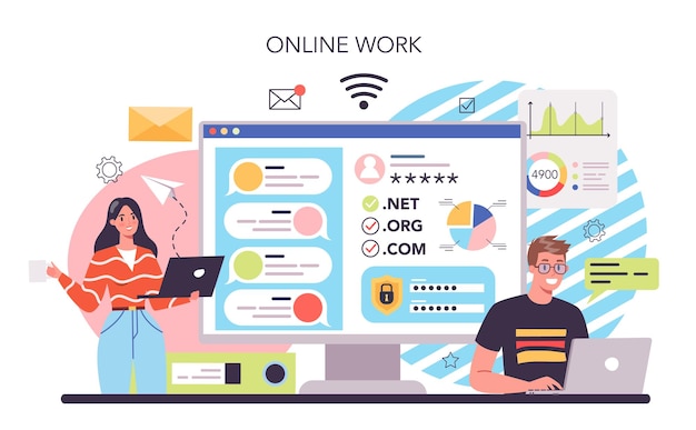online business online service or platform people forming a business on the internet ecommerce idea of digital sale on website online work vector illustration