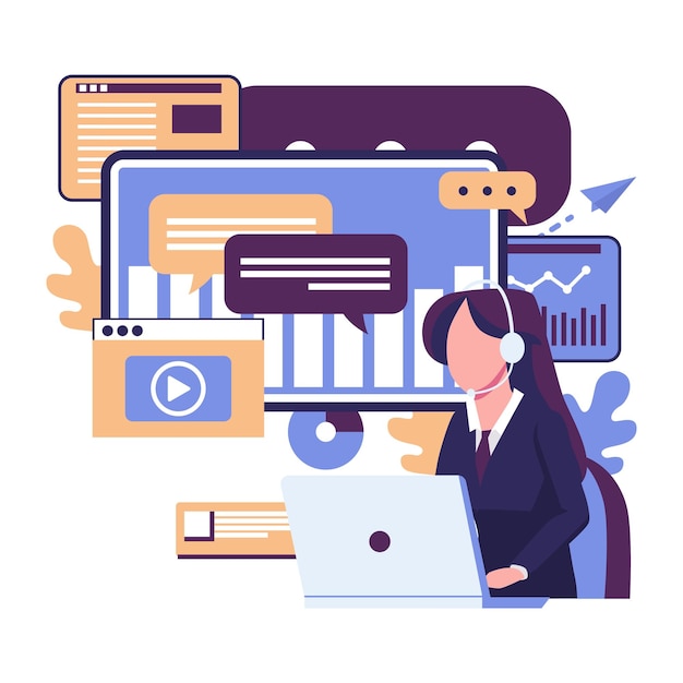 online customer services online global technical support customer service agent flat illustration