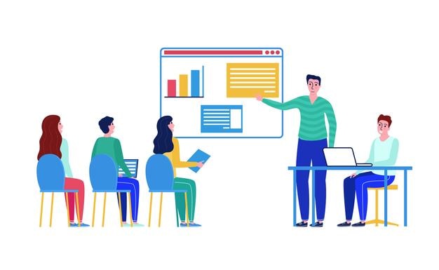 Online education concept elearning school university technology website landing page vector illustration Students with laptop