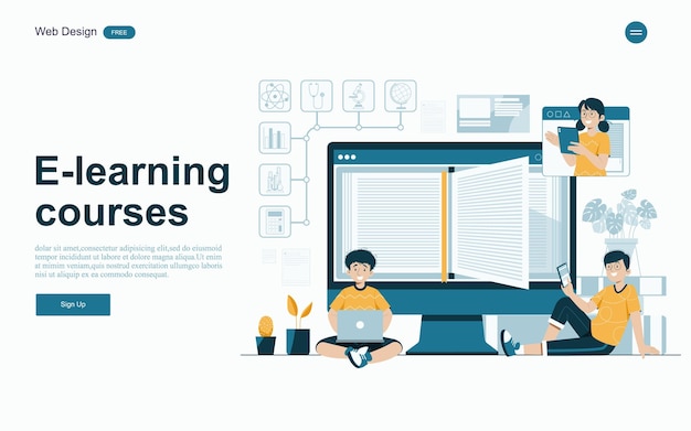 Online education concept Online learning with platform and resources Vector illustration