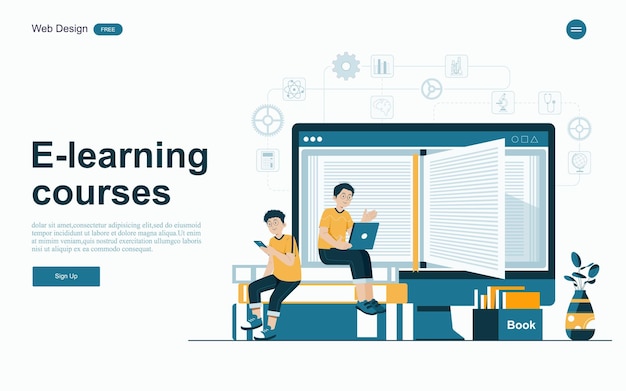 Online education concept Online learning with platform and resources Vector illustration