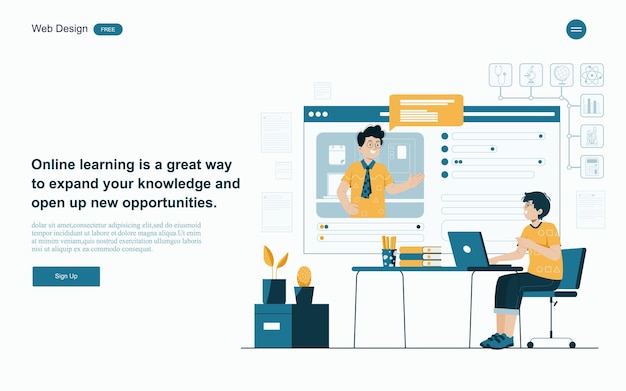 Online education concept Online learning with platform and resources Vector illustration
