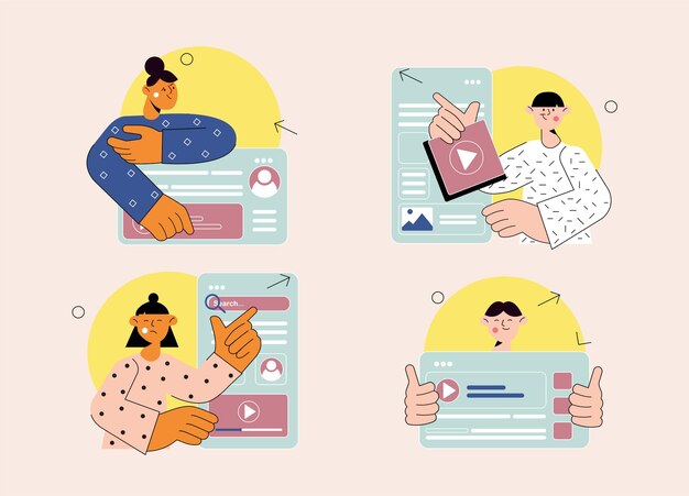 Online education set concept with people scene in the flat cartoon style