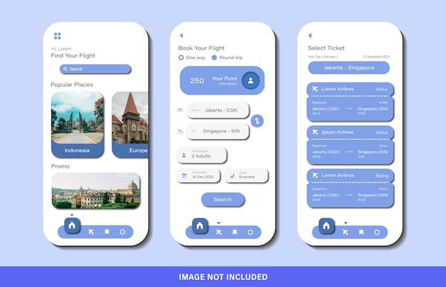 Online flight ticket booking application interface design template