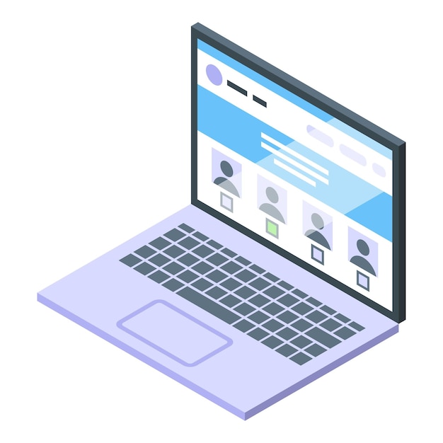 Online laptop vote icon isometric vector Booth election People ballot