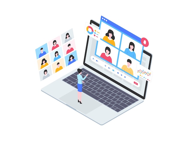 Online Meeting Isometric Illustration. Suitable for Mobile App, Website, Banner, Diagrams, Infographics, and Other Graphic Assets.