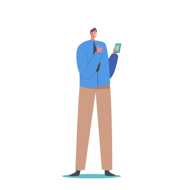 Online Payment Electronic Virtual Transaction Concept Male Character with Smartphone Transfer Money via Digital Wallet