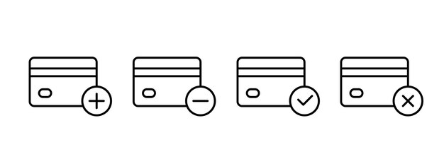 Online payment icon vector set Outline bank card symbol