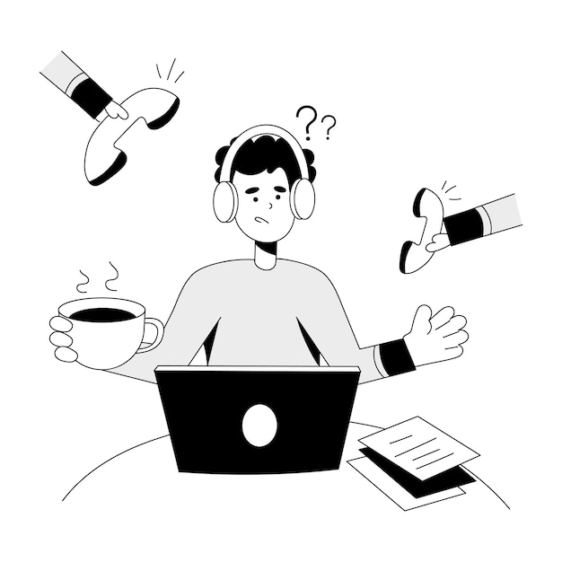 Online service agent hand drawn illustration