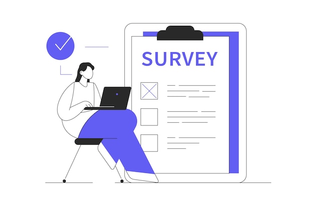 Online survey concept Character participates in marketing research and answers questions in digital