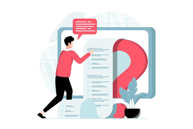 online survey concept with people scene in flat design man answers questions in digital questionnaire filling testing roll form using computer vector illustration with character situation for web