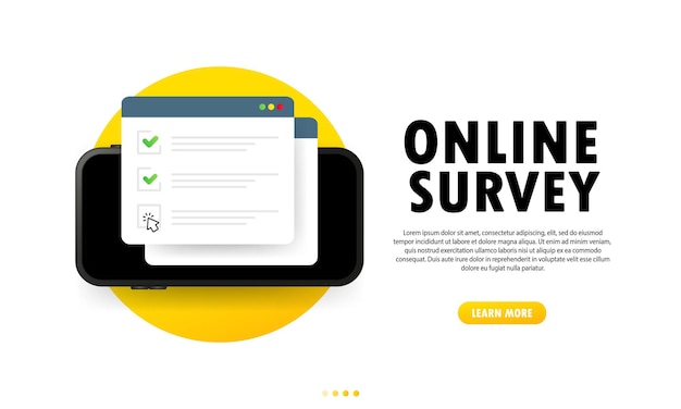 online survey illustration. check list online form on smart phone. report on website or web internet survey. browser window with check marks. vector on isolated white background. eps 10.