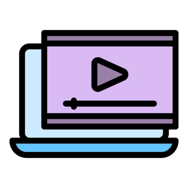 Online video course icon outline vector Digital training Virtual webinar color flat