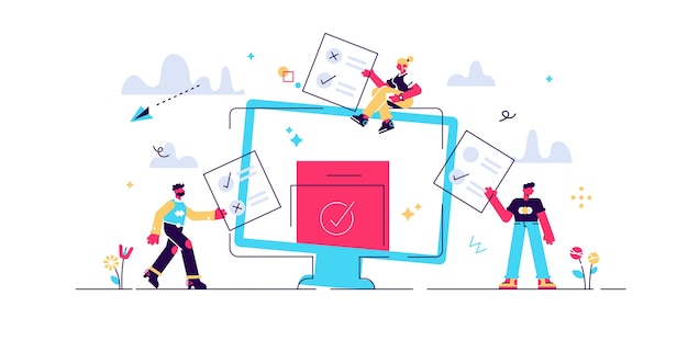 Online voting mini people illustration