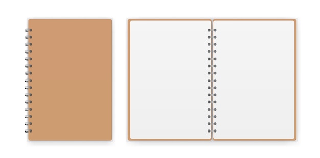 open and closed brown notepad or notebook with spiral vector eps 10