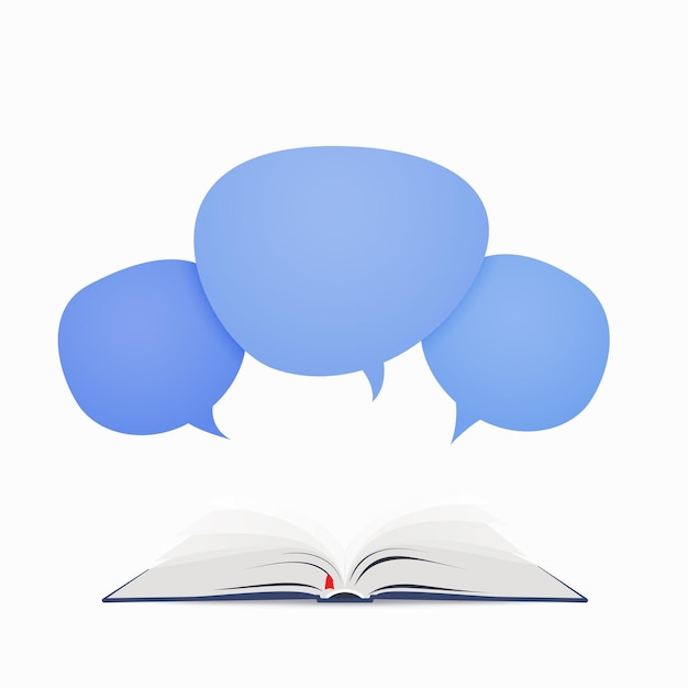 Open book with speech bubble flying out
