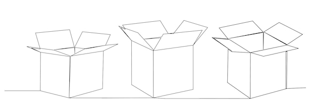 open boxes drawing by one continuous line vector