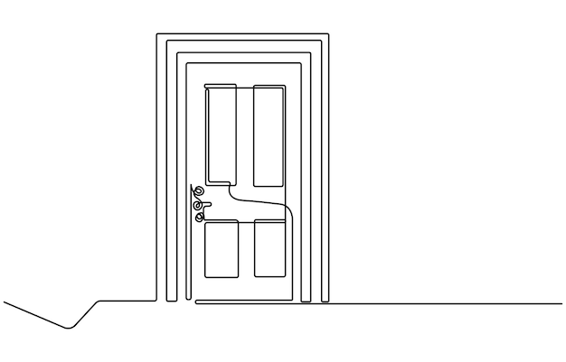Open door one line illustration welcome sign continuous line art drawing Door One Line Art drawing
