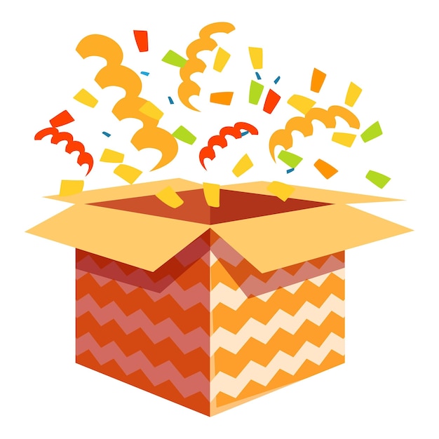 Open gift box exploding with colorful confetti